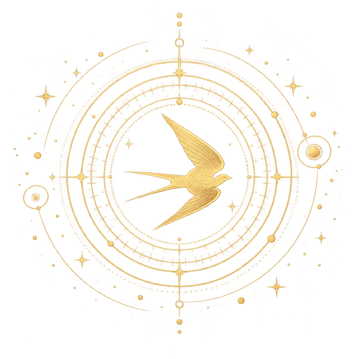Golden celestial swallow emblem representing author g.o. Idaguiven.