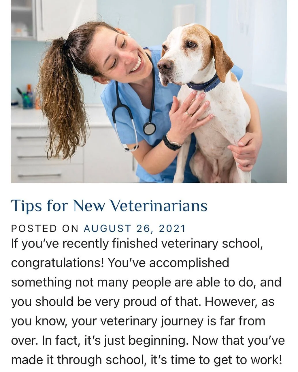 Tips for New Veterinarians:

1. Befriend your Colleagues;
2. Take Notes;
3. Find a Mentor; and
4. Cut Yourself Some Slack.

I&rsquo;m lucky enough to work with veterinarians every day. As a new attorney and fellow young professional, it&rsquo;s EXTRA