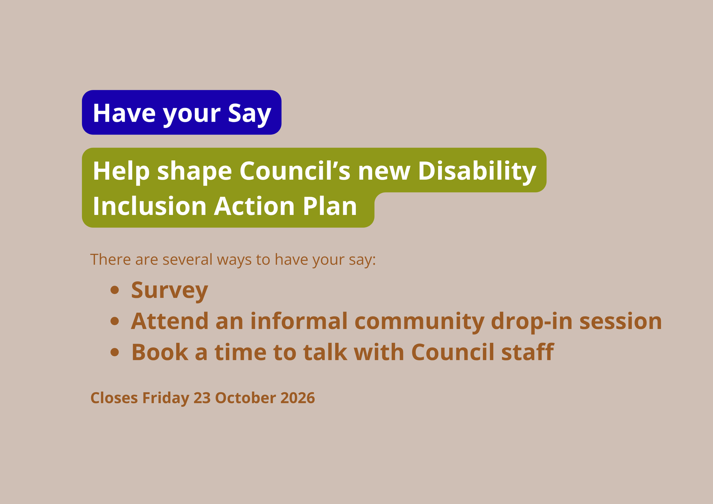 Have your say: Help shape Council’s new Disability Inclusion Action Plan
