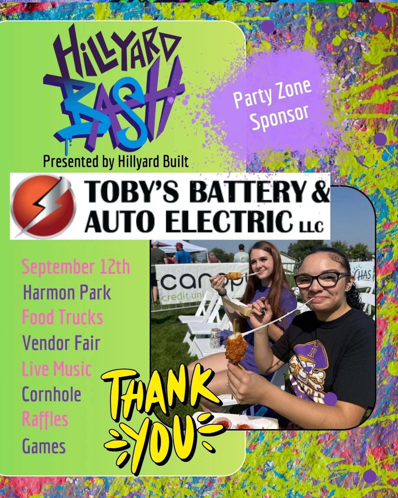 Big shoutout to our FIRST official Hillyard Bash Party Zone sponsor&hellip;Toby&rsquo;s Battery 🔋🔥

They&rsquo;ve been riding with us since day one, back to our very first cornhole tournament. And once again, they were the FIRST to jump in and supp