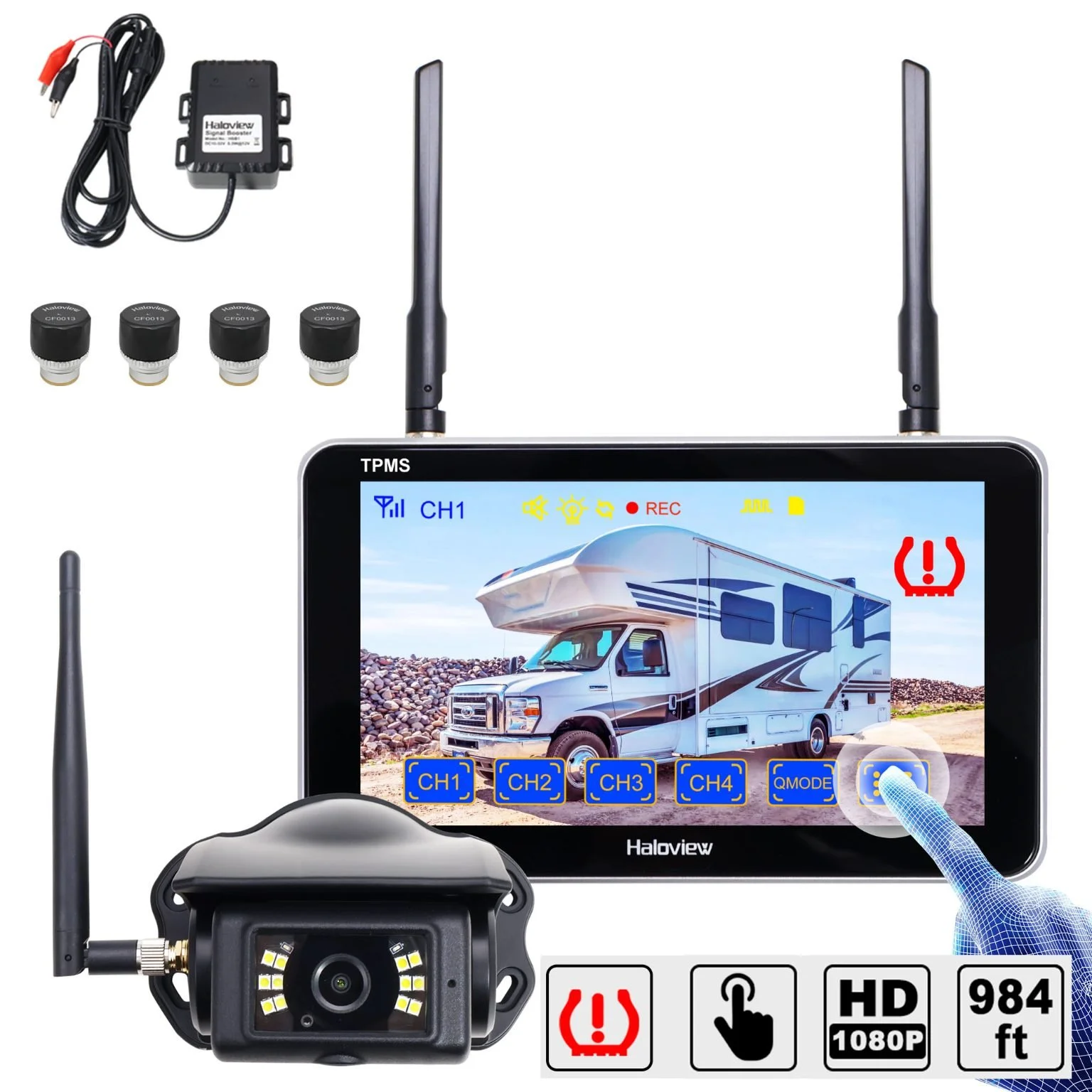 Haloview system with 7" touchscreen + tyre pressure management system (BT7 TPMS)