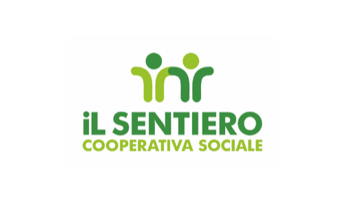 Logo di una cooperativa sociale chiamata "Il Sentiero", con figure stilizzate di persone in verde e nero.