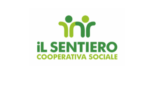 Logo di una cooperativa sociale chiamata "Il Sentiero", con figure stilizzate di persone in verde e nero.