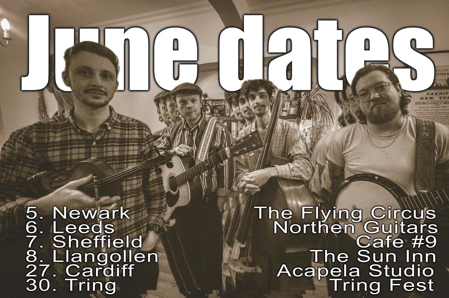 We are getting close to our summer touring with some great dates in June! 

Who&rsquo;s coming? You&rsquo;ll find us at
@theflyingcircusnewark 
@northernguitarsuk 
@cafe9 
@suninnllangollen 
@acapelastudiosofficial 

#blŵgras