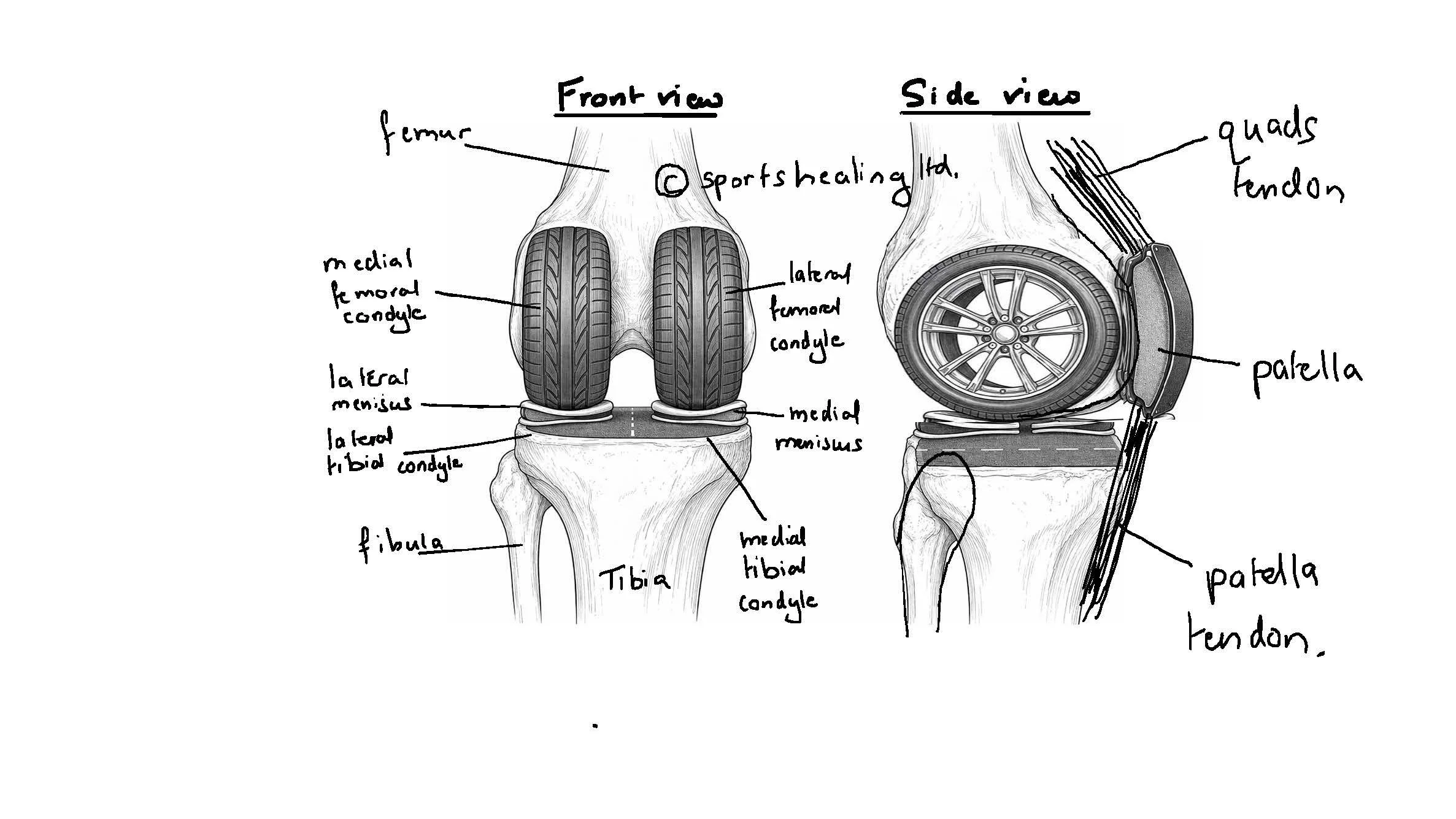 knee anatomy like a car