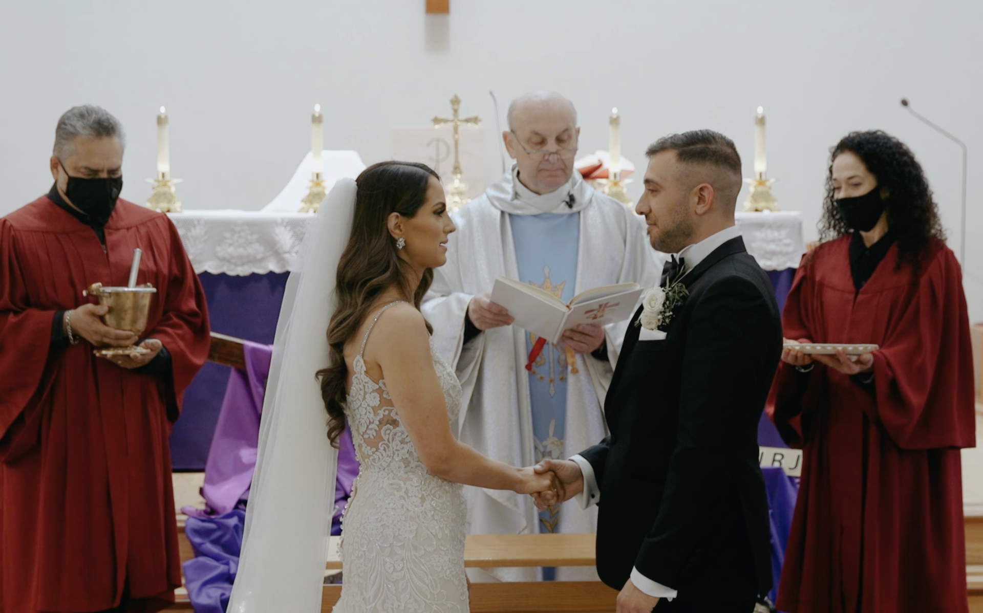 Bride and groom saying their vows at a Church in Brampton, Ontario.