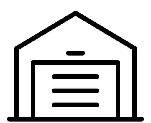 Icon of a garage or storage building with a closed garage door.