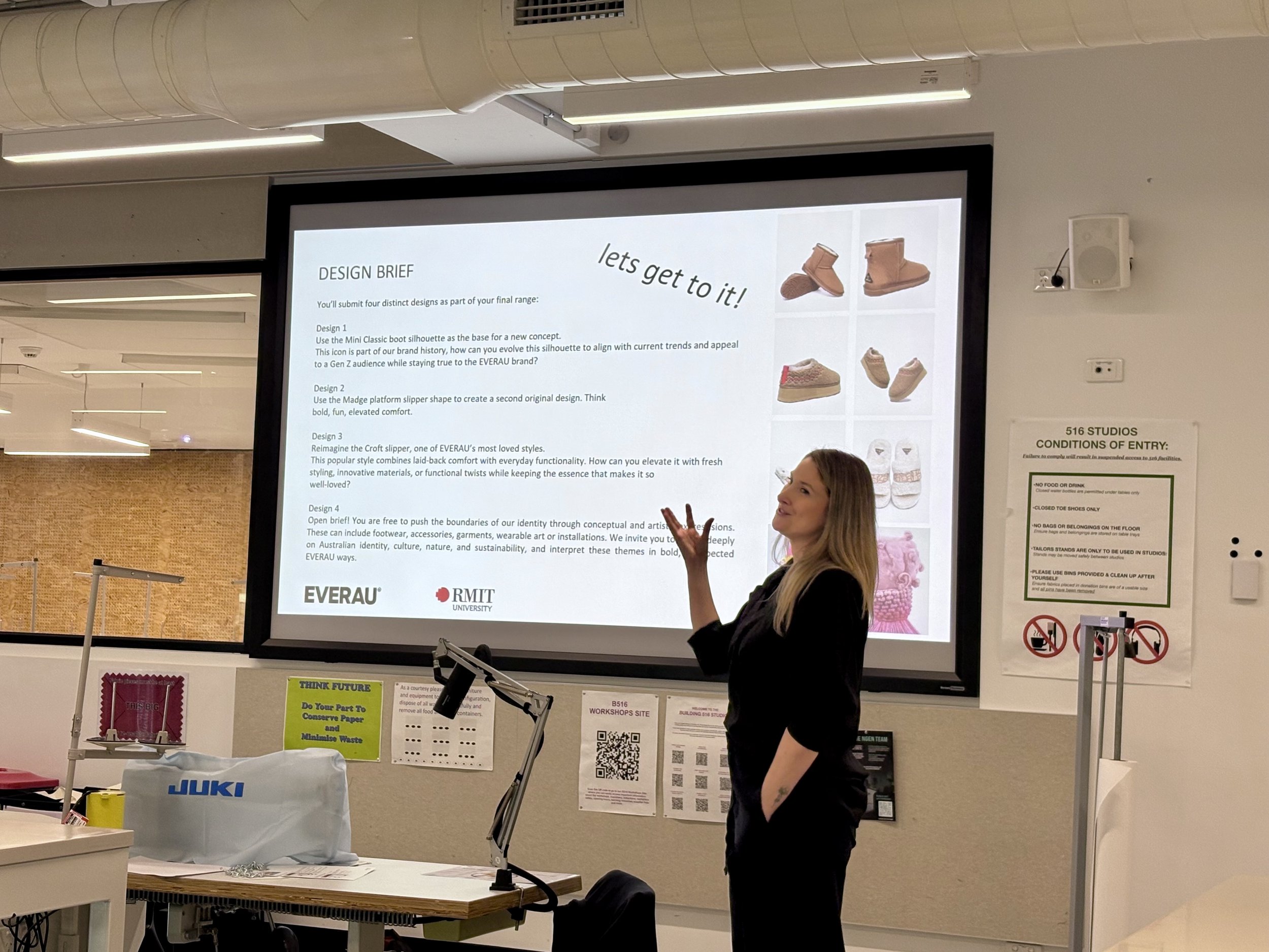 Senior Designer Priscila Winckler briefing the students