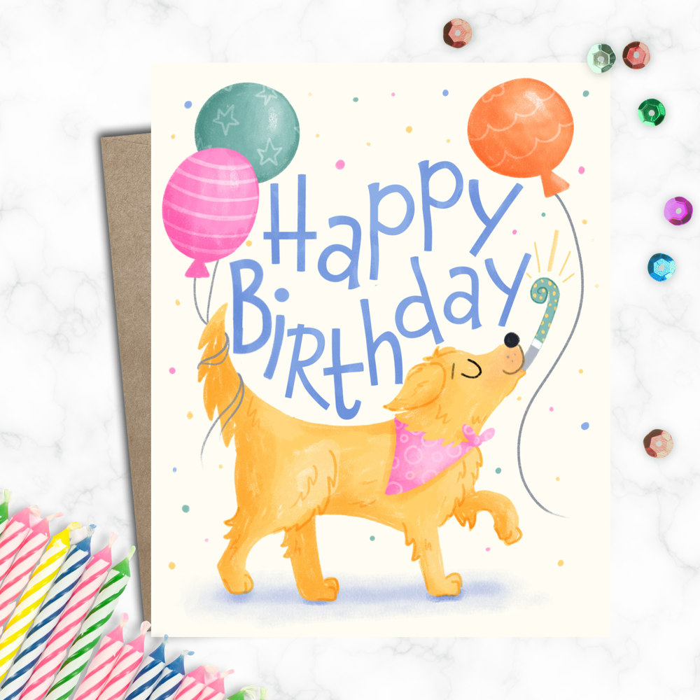 Happy Birthday Golden Retriever Card