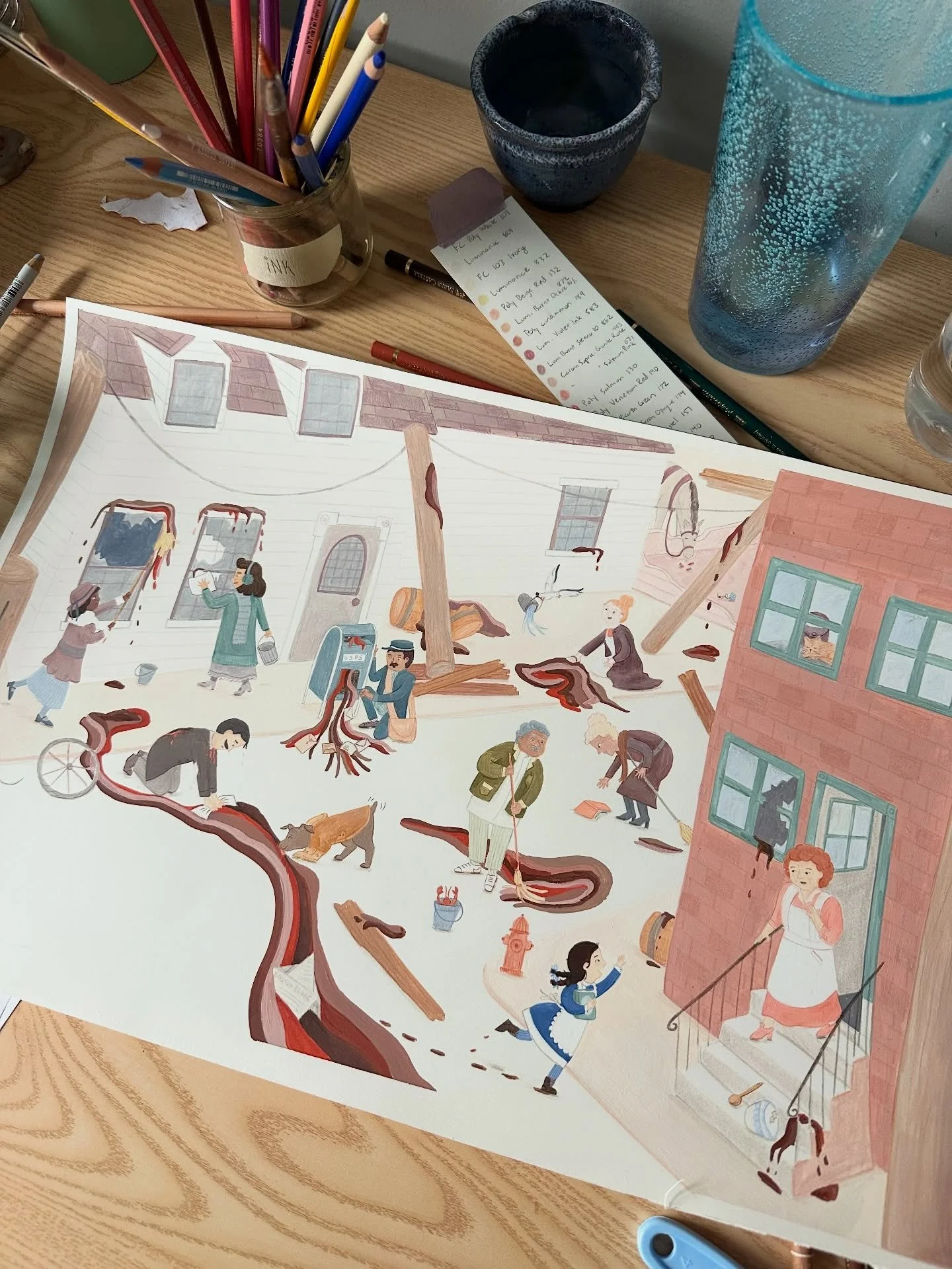Here&rsquo;s a photo of my desk today to celebrate #kidlitartpostcardday ! I&rsquo;m in the final stages of this book so it&rsquo;s a bit too hectic to make an actual postcard post&hellip; so this will have to do! ✉️📫

This book has been full of hum