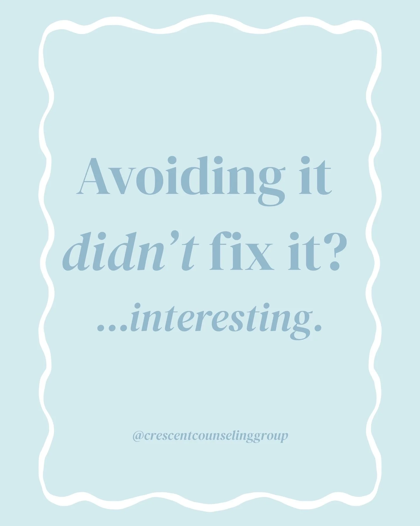 Avoiding something can feel like relief in the moment.
But most of the time, it doesn&rsquo;t actually go away. It builds, shifts, and often becomes more overwhelming than it was to begin with.

This is a really common pattern, especially when someth