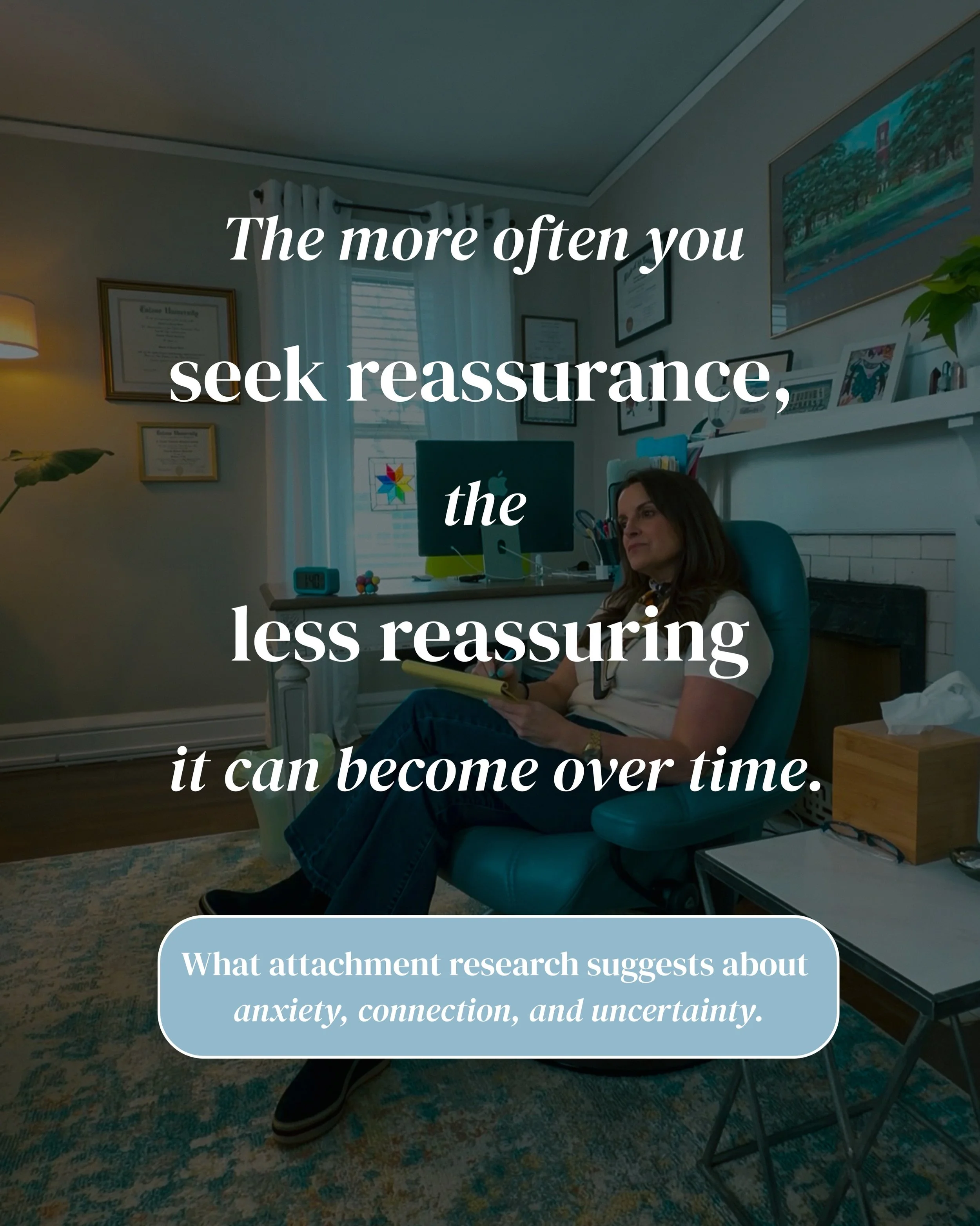 Most people seek reassurance for a very understandable reason: it works.

When uncertainty feels uncomfortable, reassurance can provide immediate relief. Anxiety decreases. The nervous system settles. Connection feels restored.

The challenge is that