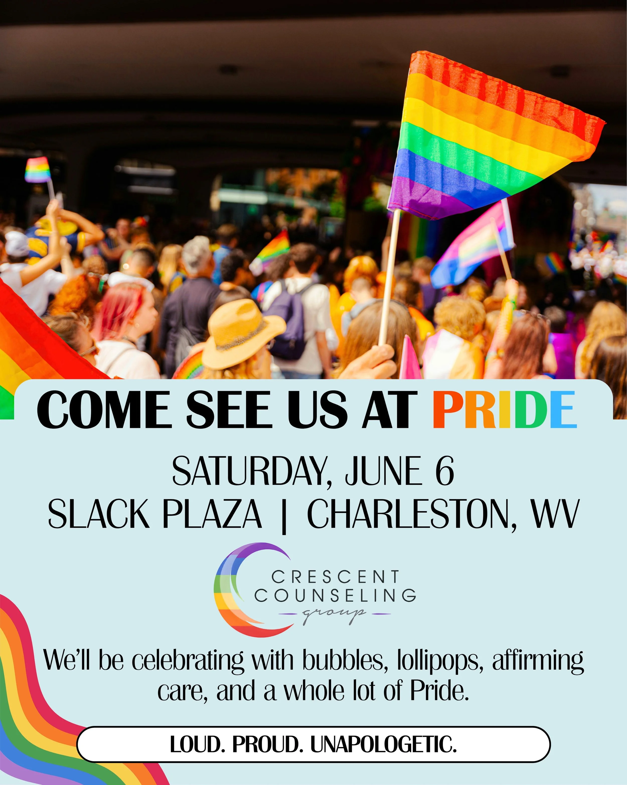 We are super excited about PRIDE 2026 on Saturday!  Our tent is in slack plaza where we will be celebrating with bubbles, lollipops, and other PRIDE stuff.  So come on over and celebrate LOUD, PROUD, and UNAPOLOGETIC 🌈🌈❤️💜

#pride2026 #charlestonw