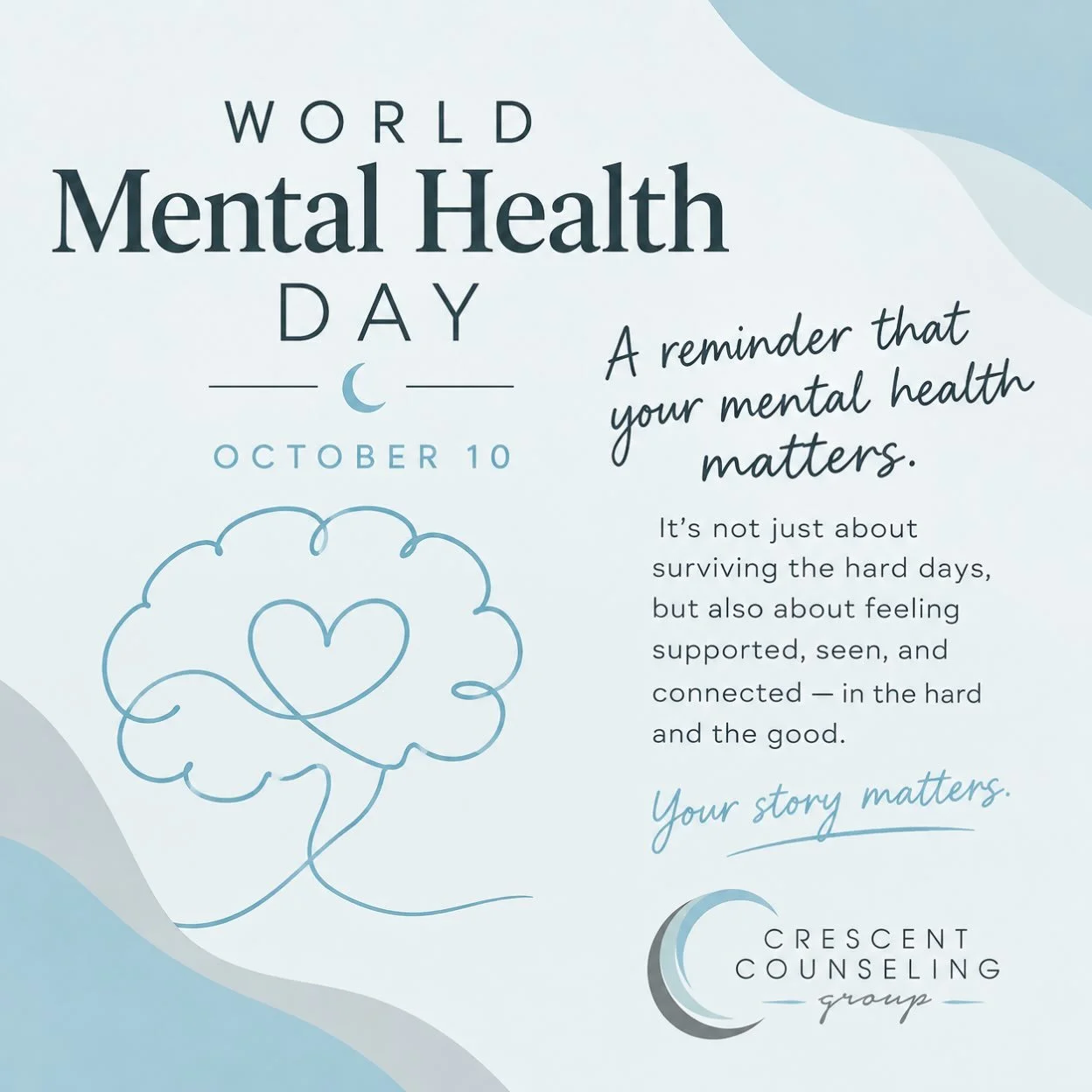 World 🌍 Mental Health Day - Let today be a reminder that you don&rsquo;t have to wait until things get really bad to take care of your mental health. You deserve support before you reach your breaking point, too. 🩵

#worldmentalhealthday #therapy #