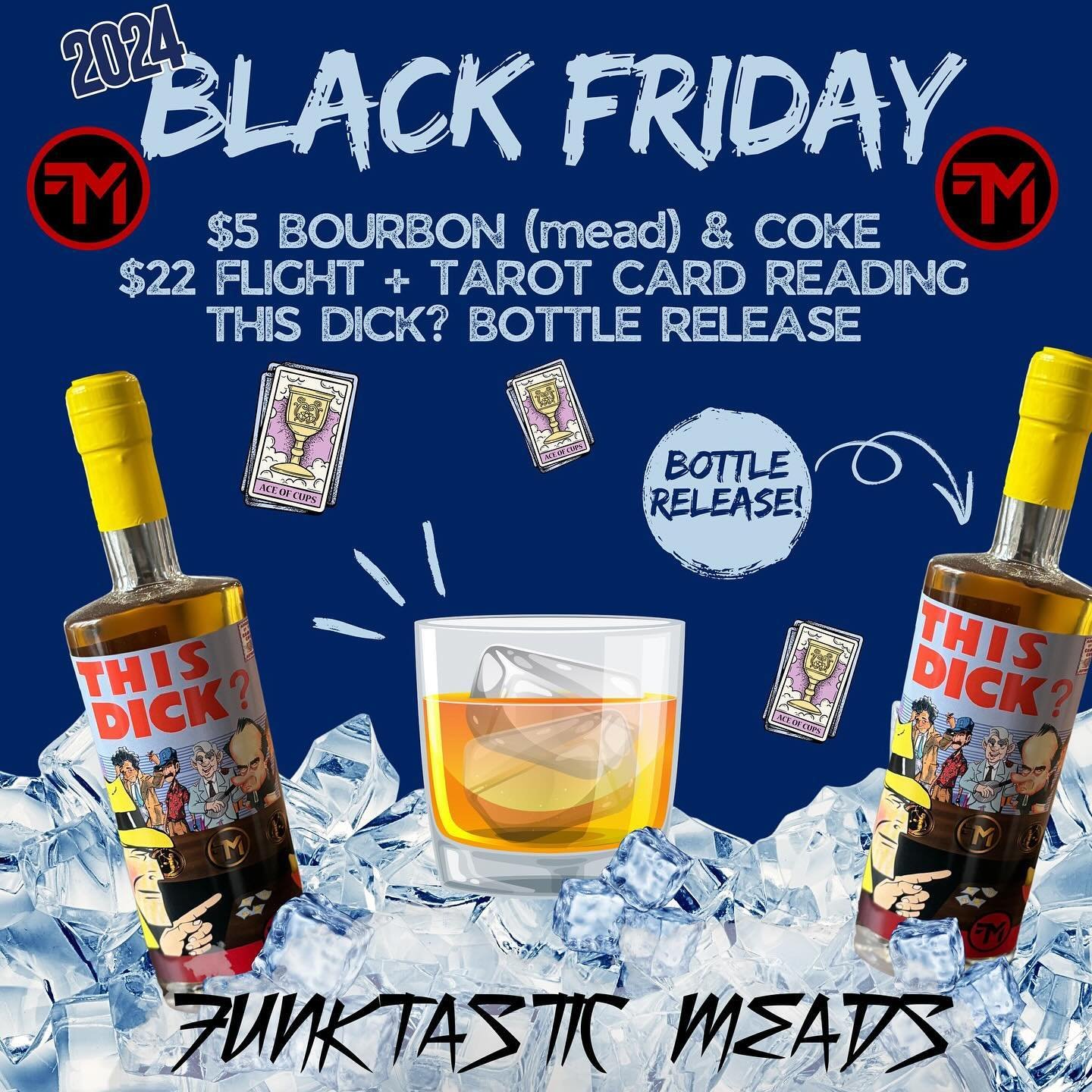🫵🫵🫵🫵Be sure to include @funktastic_meads @cousinsmainelobster and @irish_wake_tarot in your BLACK FRIDAY plans this year!👉OPEN 1pm - 10pm👈

✅LOBSTER ROLLS &amp; MORE🦞 ⏰1PM-7PM⏰ 
✅$5 BOURBON(mead) &amp; COKE🥃
✅FLIGHT + TAROT CARD SPECIAL🎴2PM-