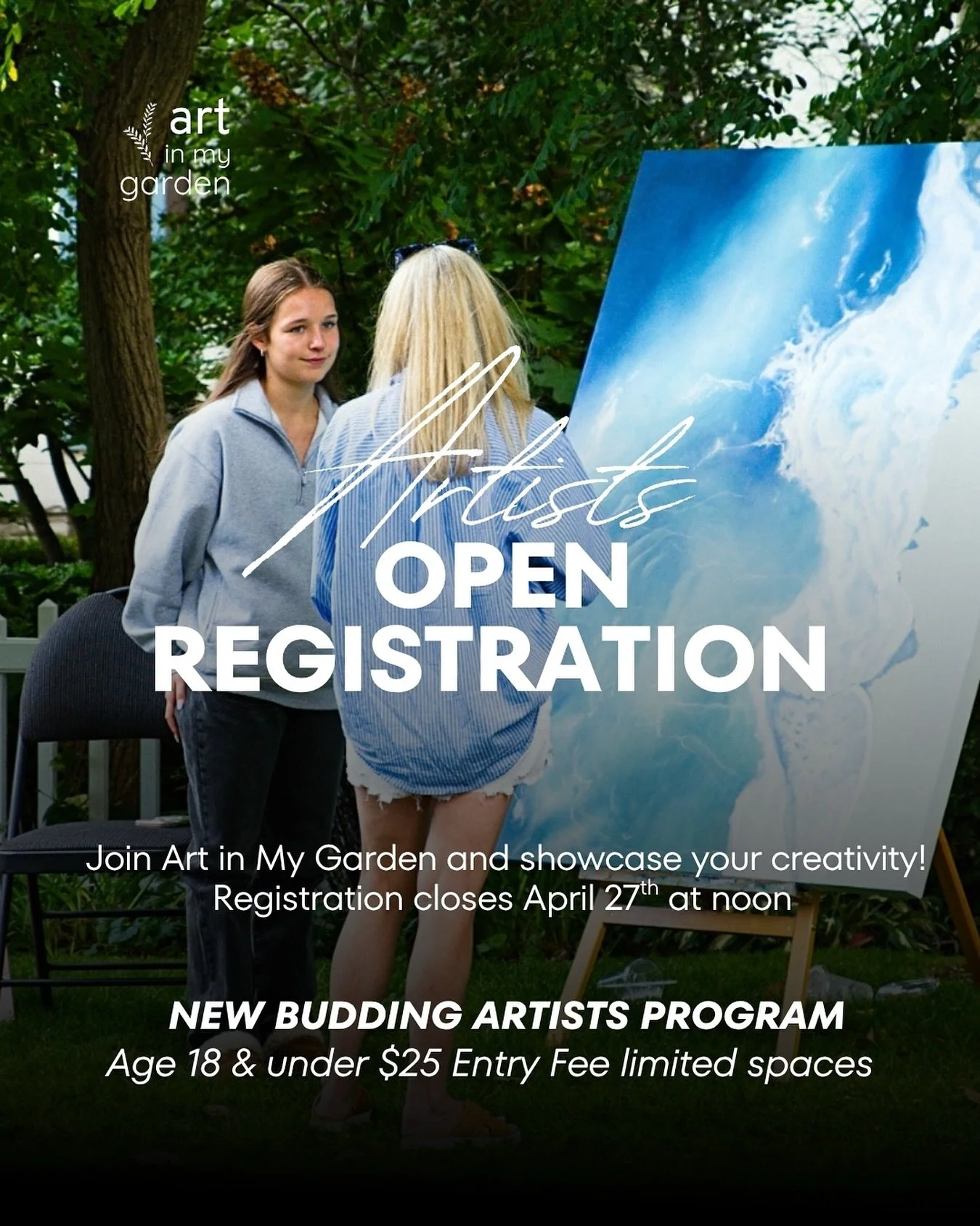 Open Registration is LIVE! 🎨🌿
We&rsquo;re excited to welcome artists to apply for this year&rsquo;s event ✨

📩 Check your email for the application form + full details
📬 Not on our mailing list? Email us at hello@artinmygarden.ca

⏰ Registration 