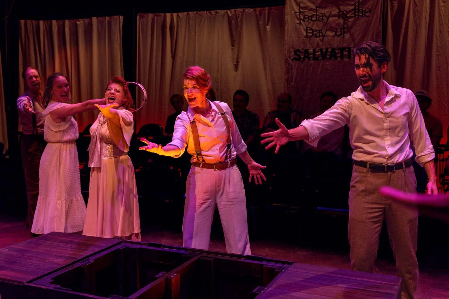 Mandy Rose Nichols (center) as Leading Player in PIPPIN at Reboot Theatre.