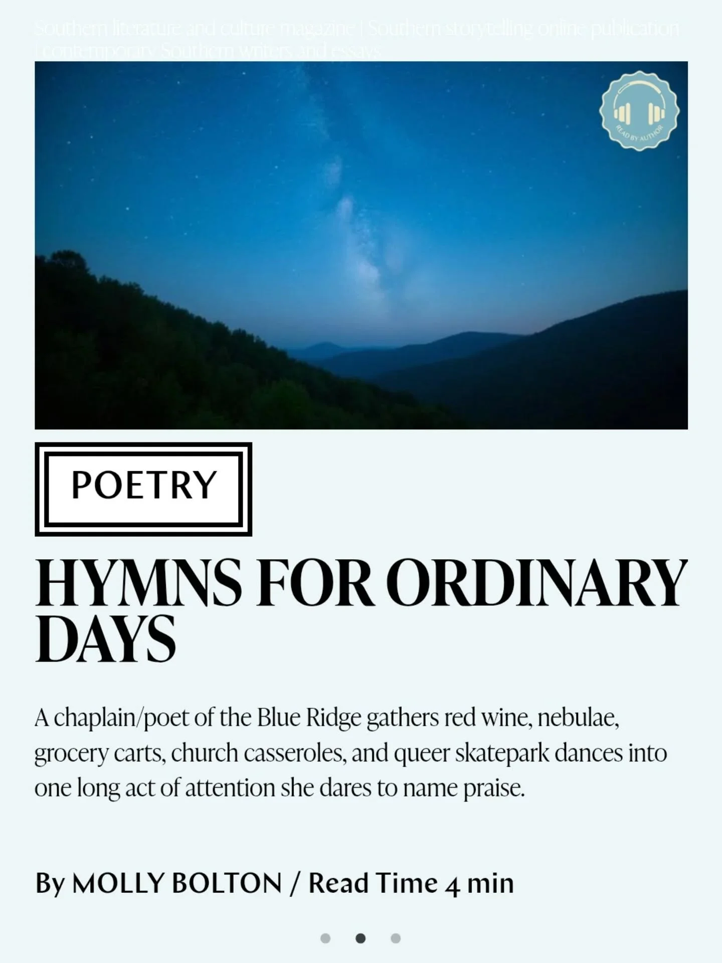 Honored to have two poems out in @salvation.south. Read &amp; listen at salvationsouth.com