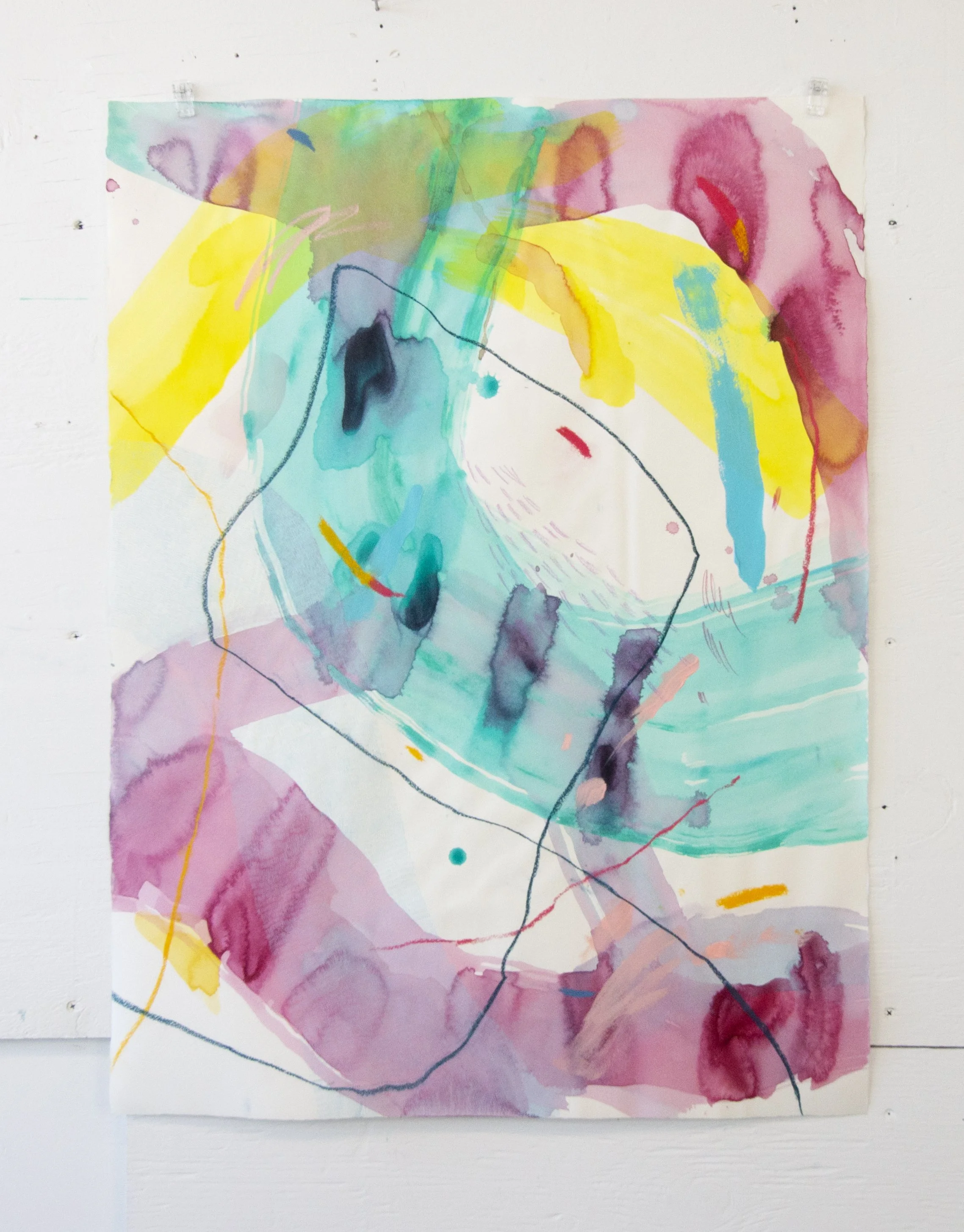 Revelry Amidst Raindrops #2, 22”x30”, Acrylic on Paper, 2023