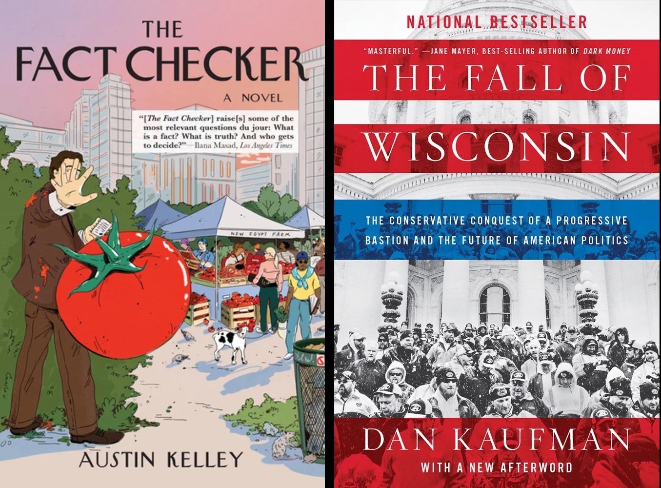 book covers of The Fact Checker and The Fall of Wisconsin