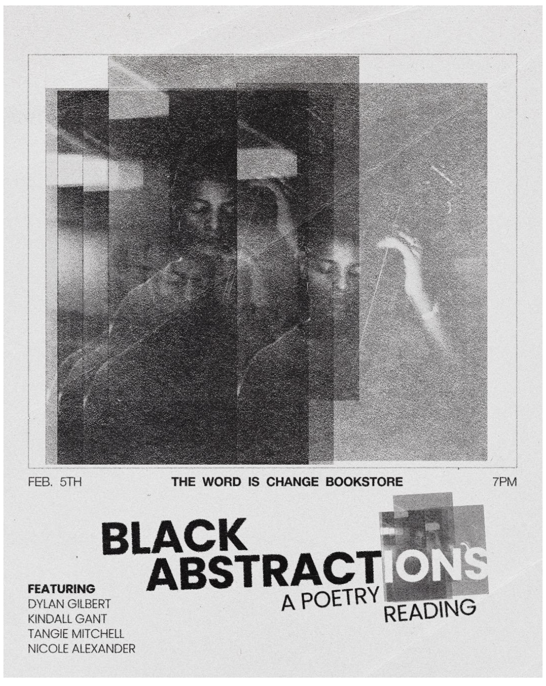 a b&w image of the poster for Black Abstractions with info as in the text below