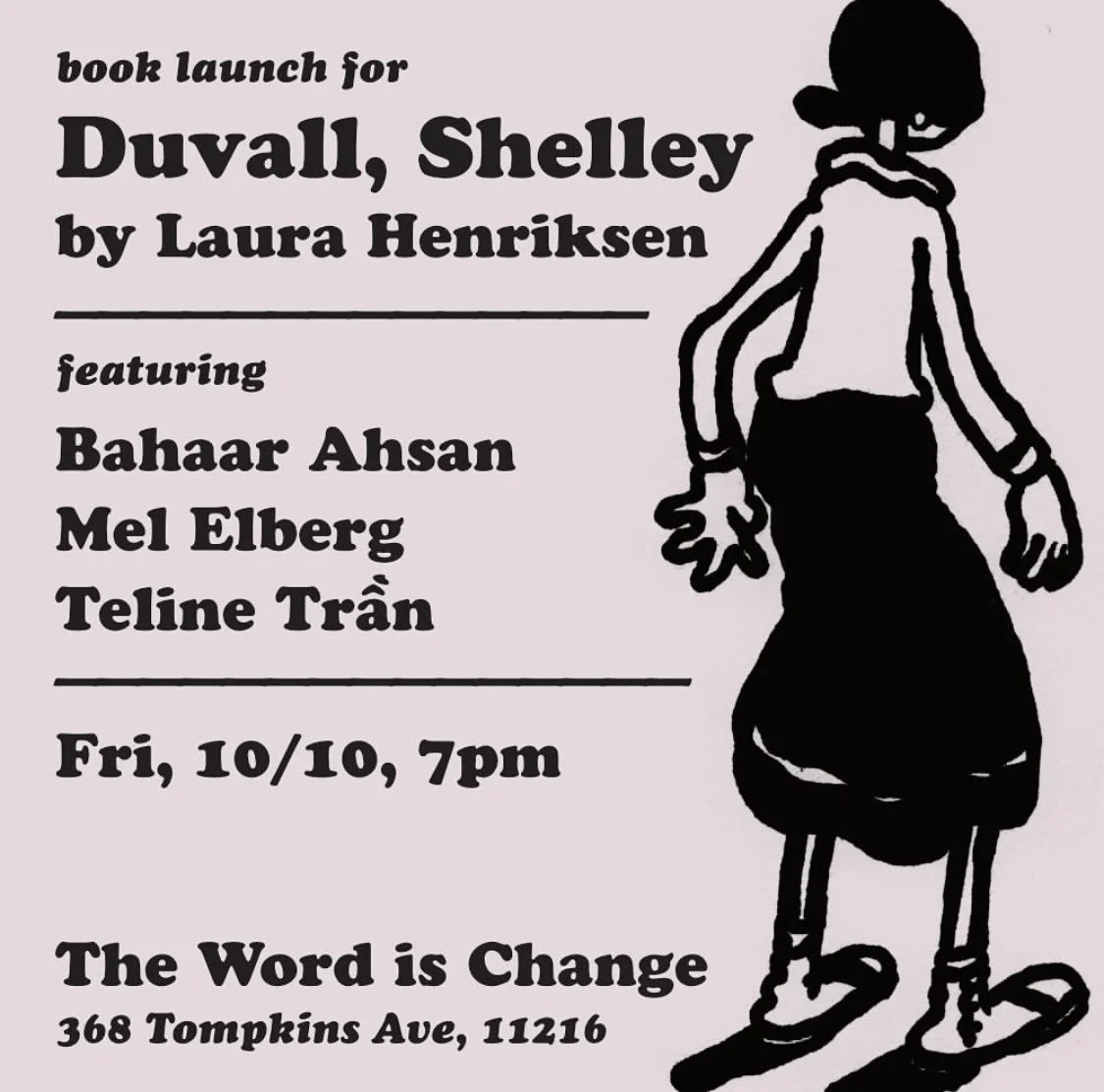 flyer for Duvall, Shelley book launch