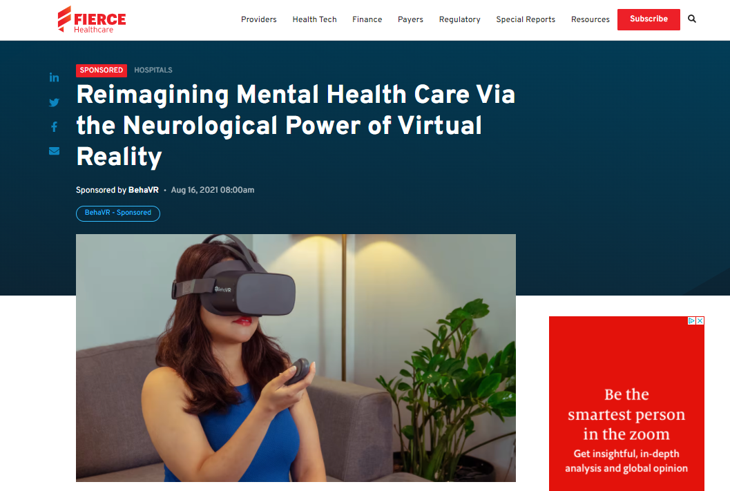 Fierce Healthcare: Reimagining Mental Health Care Via the Neurological Power of Virtual Reality