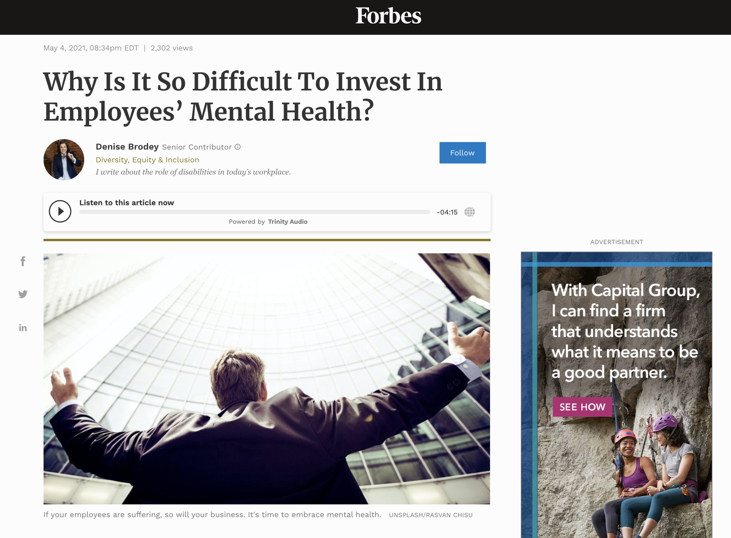 Forbes: Why Is It So Difficult To Invest In Employees’ Mental Health?