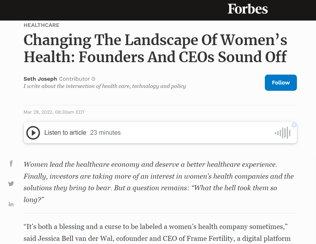 Forbes: Changing The Landscape Of Women’s Health: Founders And CEOs Sound Off