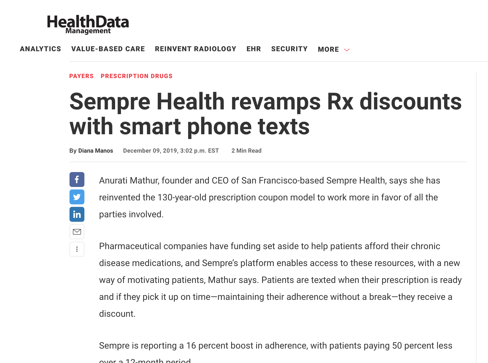 Health Data Management: Sempre Health Revamps Rx Discounts with Smart Phone Texts