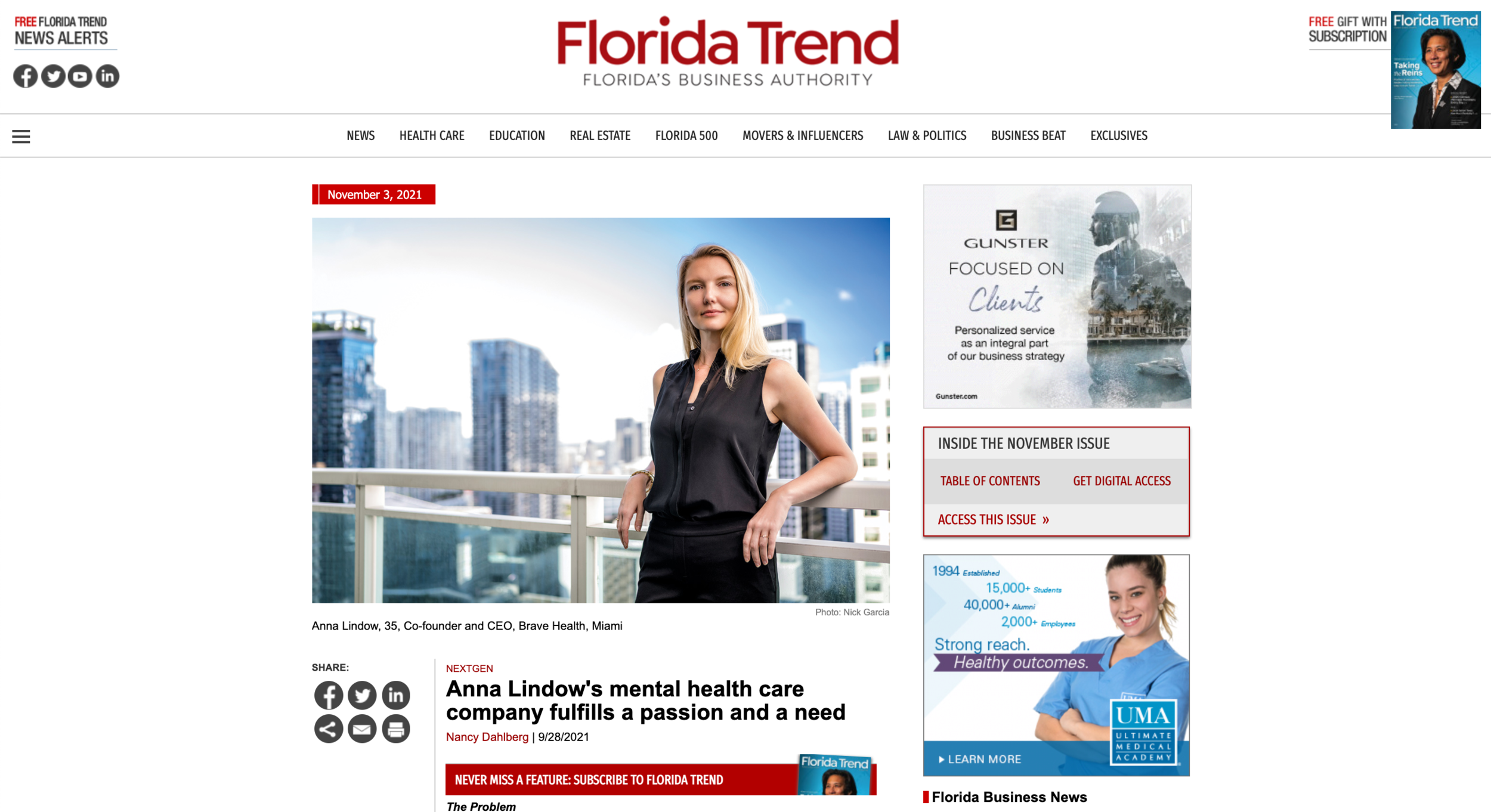 Florida Trend: Anna Lindow's Mental Health Care Company Fulfills a Passion and a Need