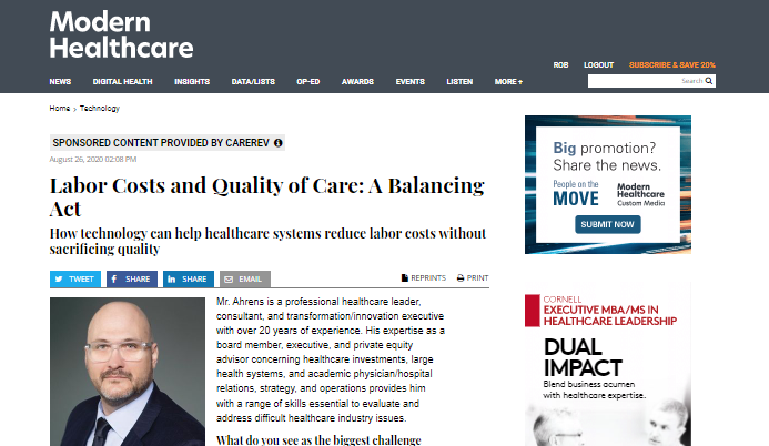 Modern Healthcare: Labor Costs and Quality of Care: A Balancing Act