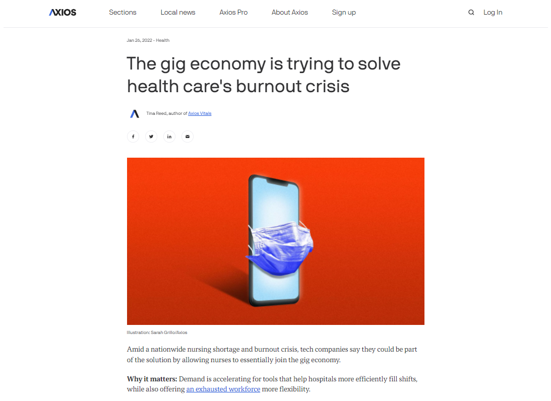 Axios: The gig economy is trying to solve health care's burnout crisis