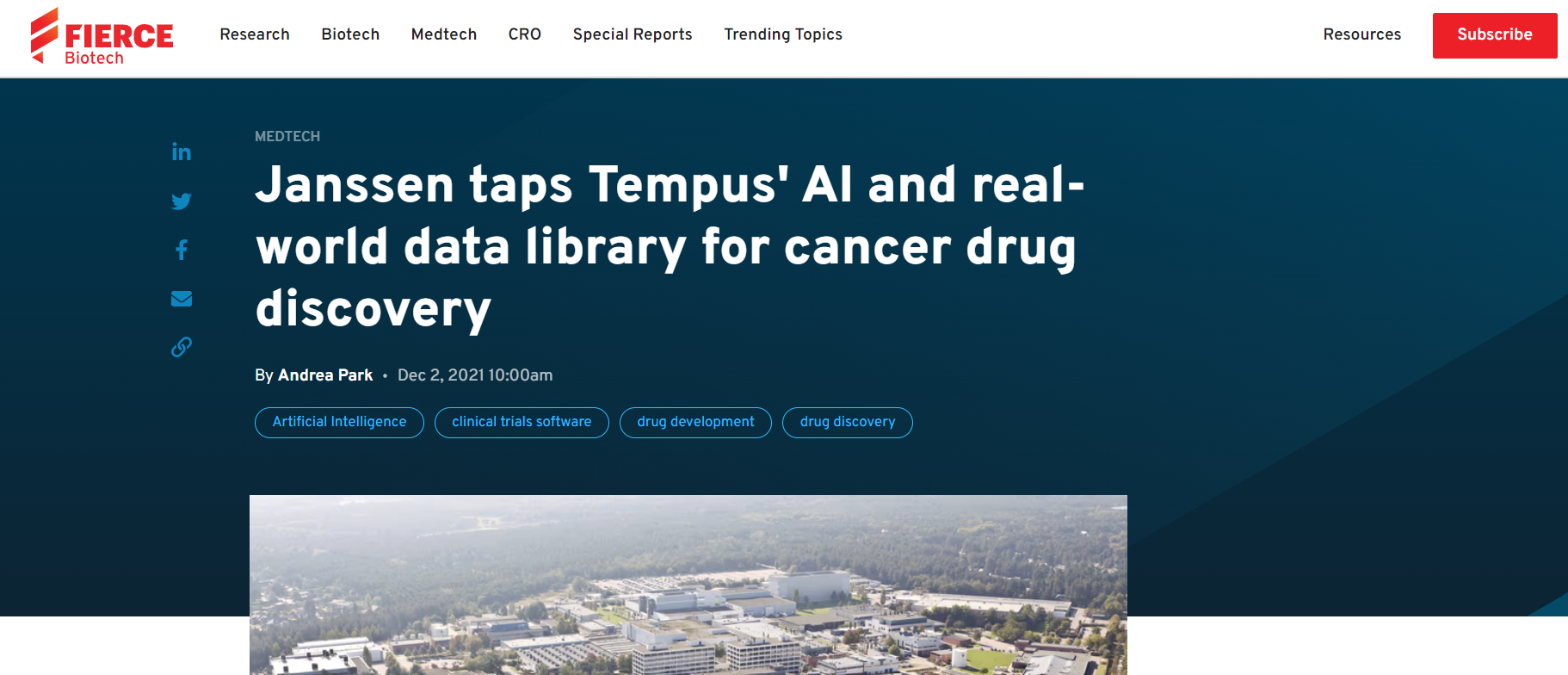 Fierce Biotech: Janssen taps Tempus' AI and real-world data library for cancer drug discovery