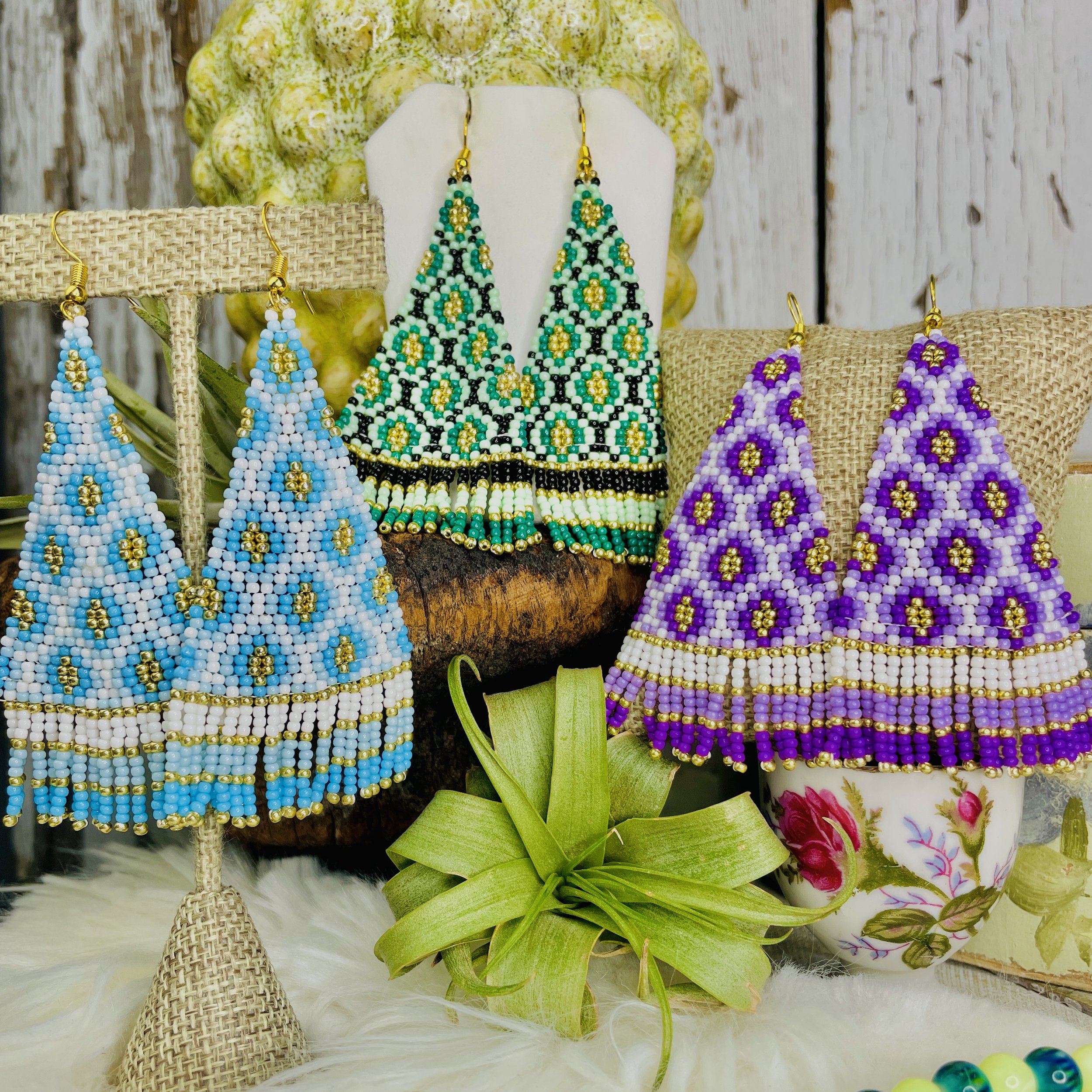 Beaded Flower Dangle Earrings