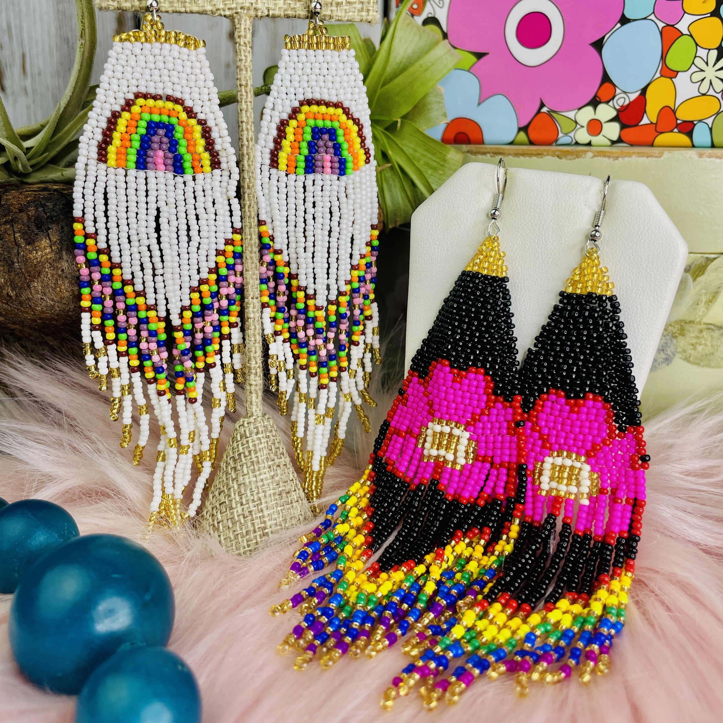 Beaded Nature Dangle Earrings
