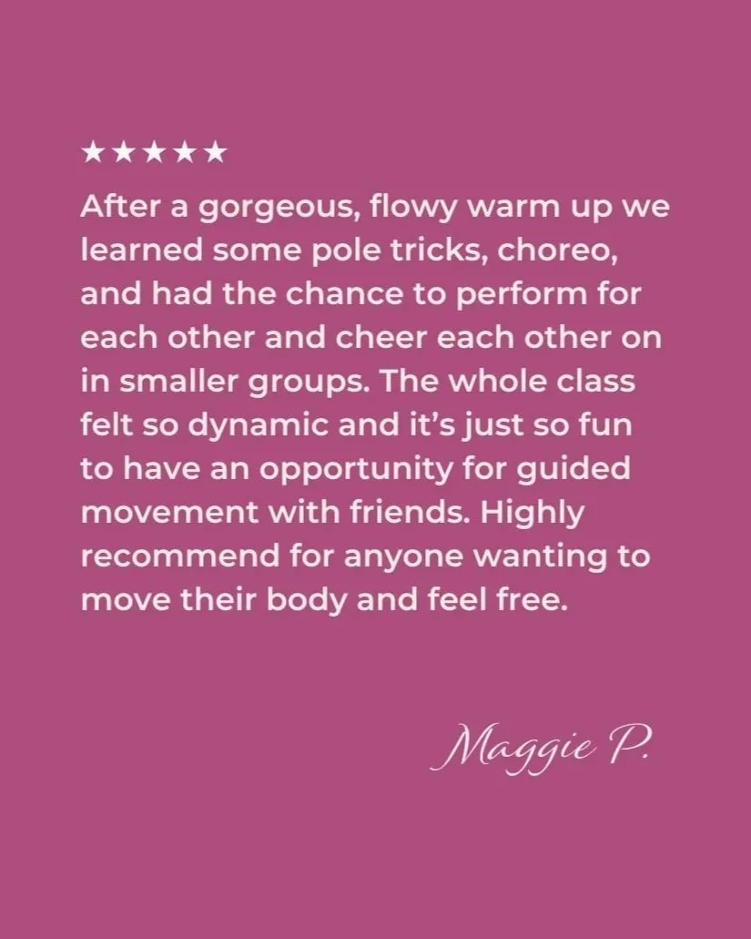 client testimonial for a pole dance studio for women in san francisco,