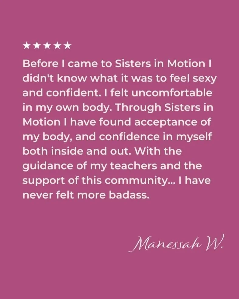 Client testimonial for pole dance studio sisters in motion in san francisco 
