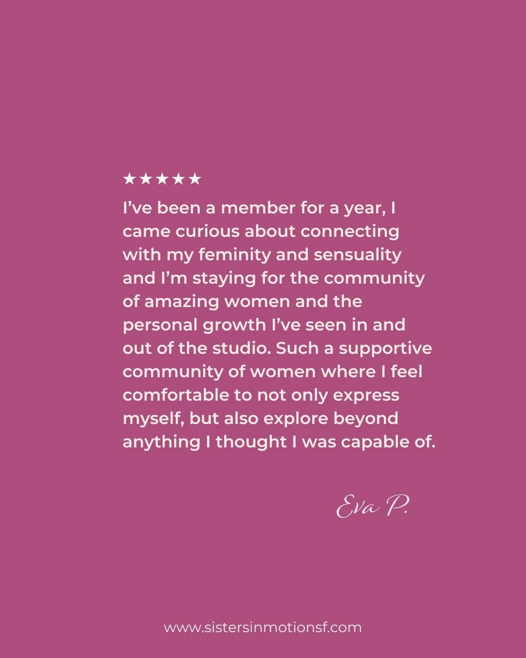 Client testimonial for sisters in motion pole dance studio for women in san francisco