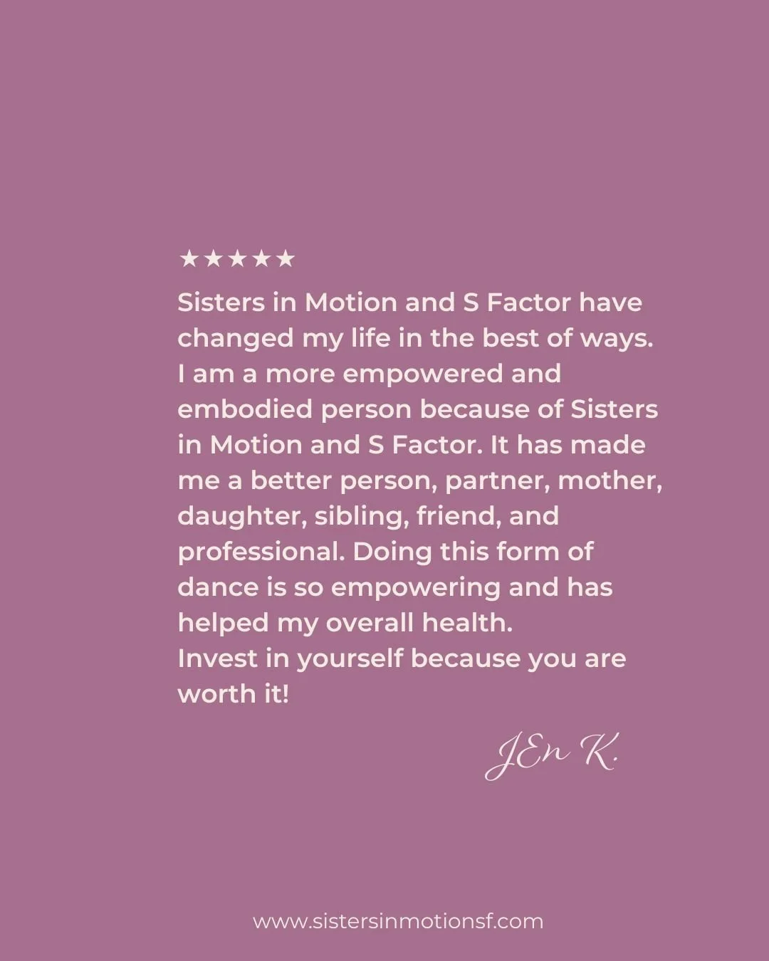 Client testimonial for sisters in motion pole dance studio for women in san francisco