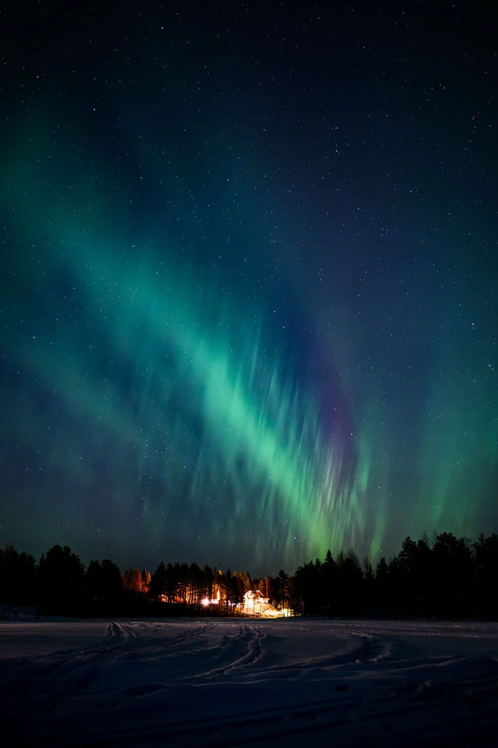 Norrsken över Abborrträsk i Lappland, Sverige