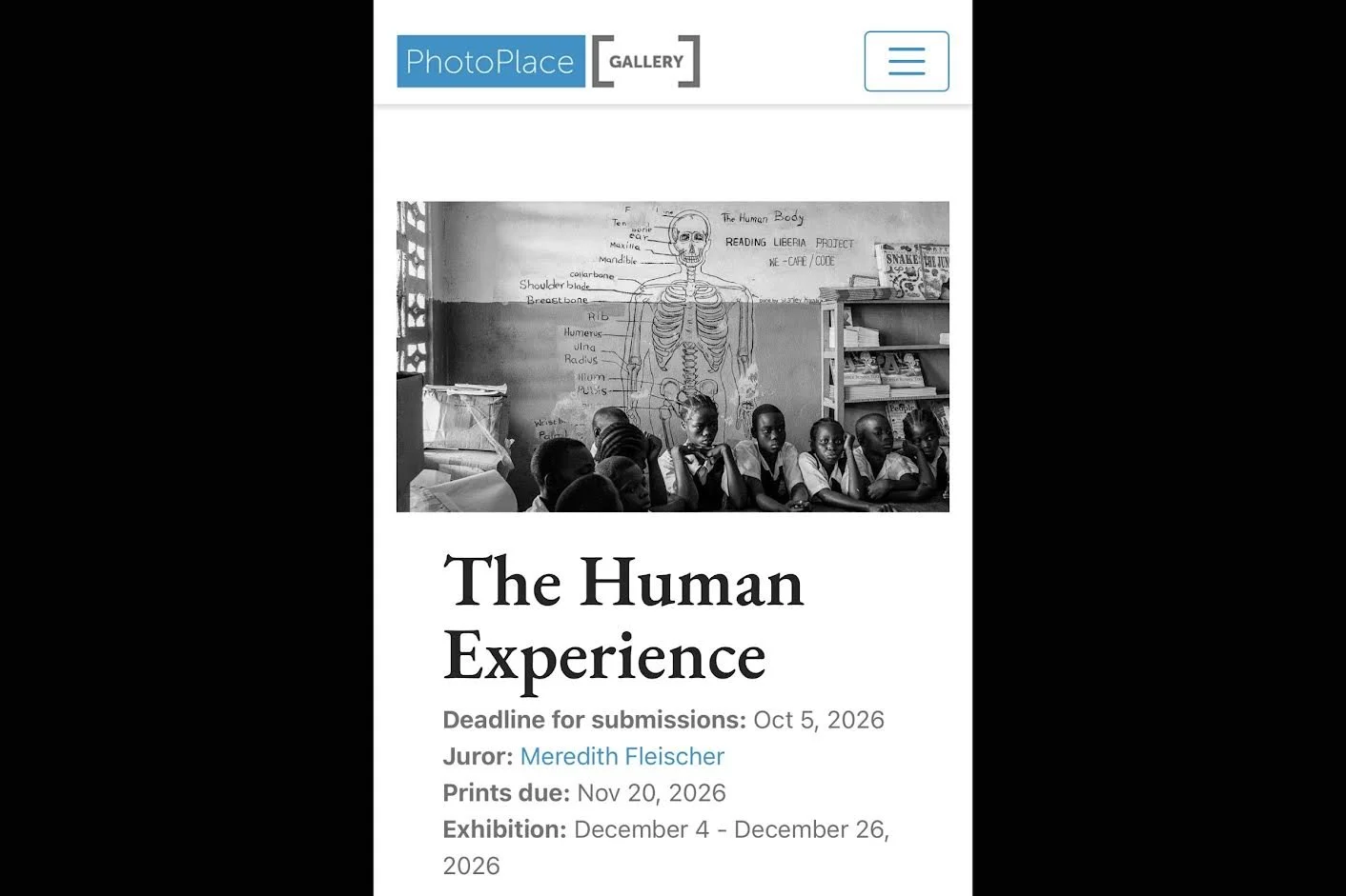Juror Announcement: "The Human Experience" at PhotoPlace Gallery