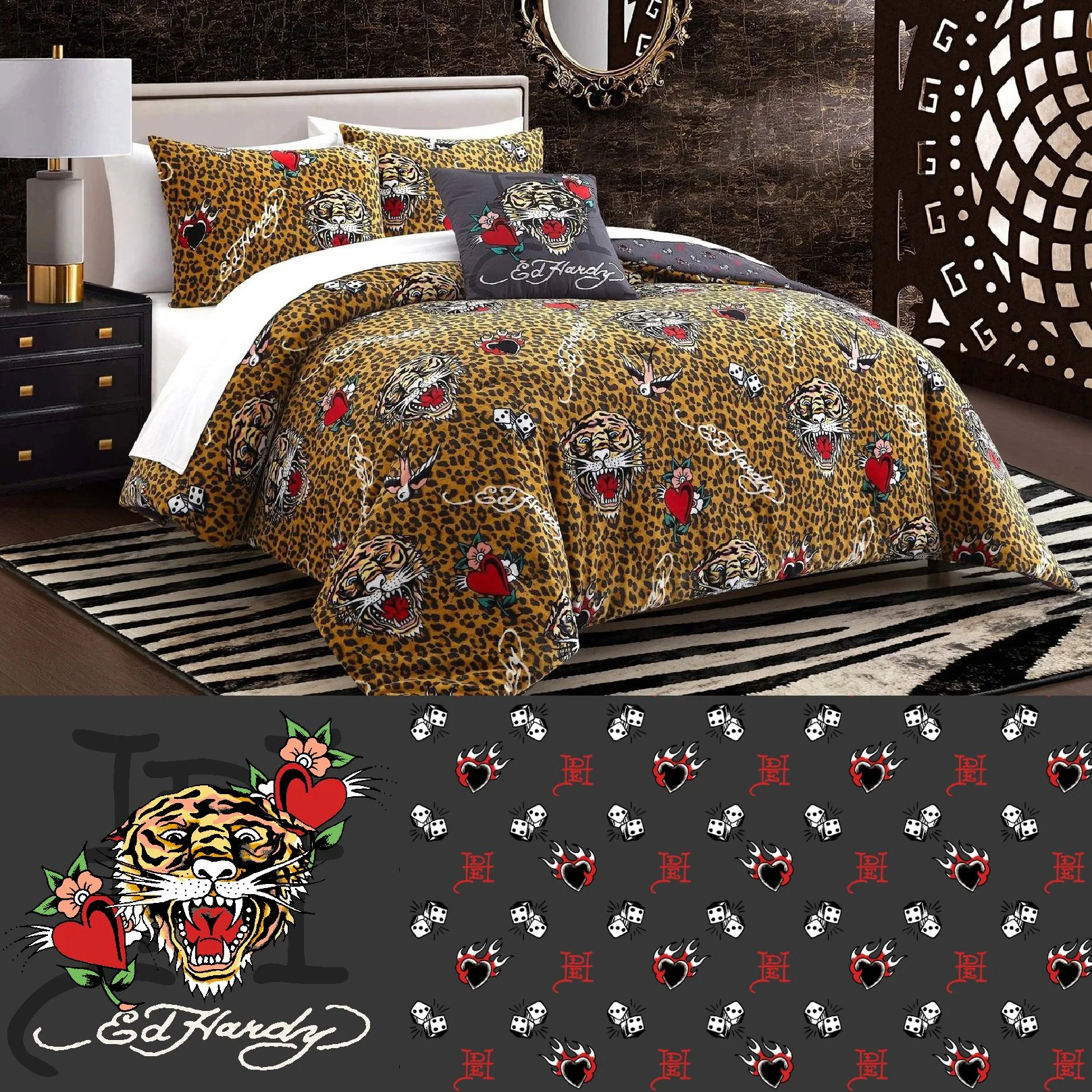 Decorative pillow and comforter reverse print