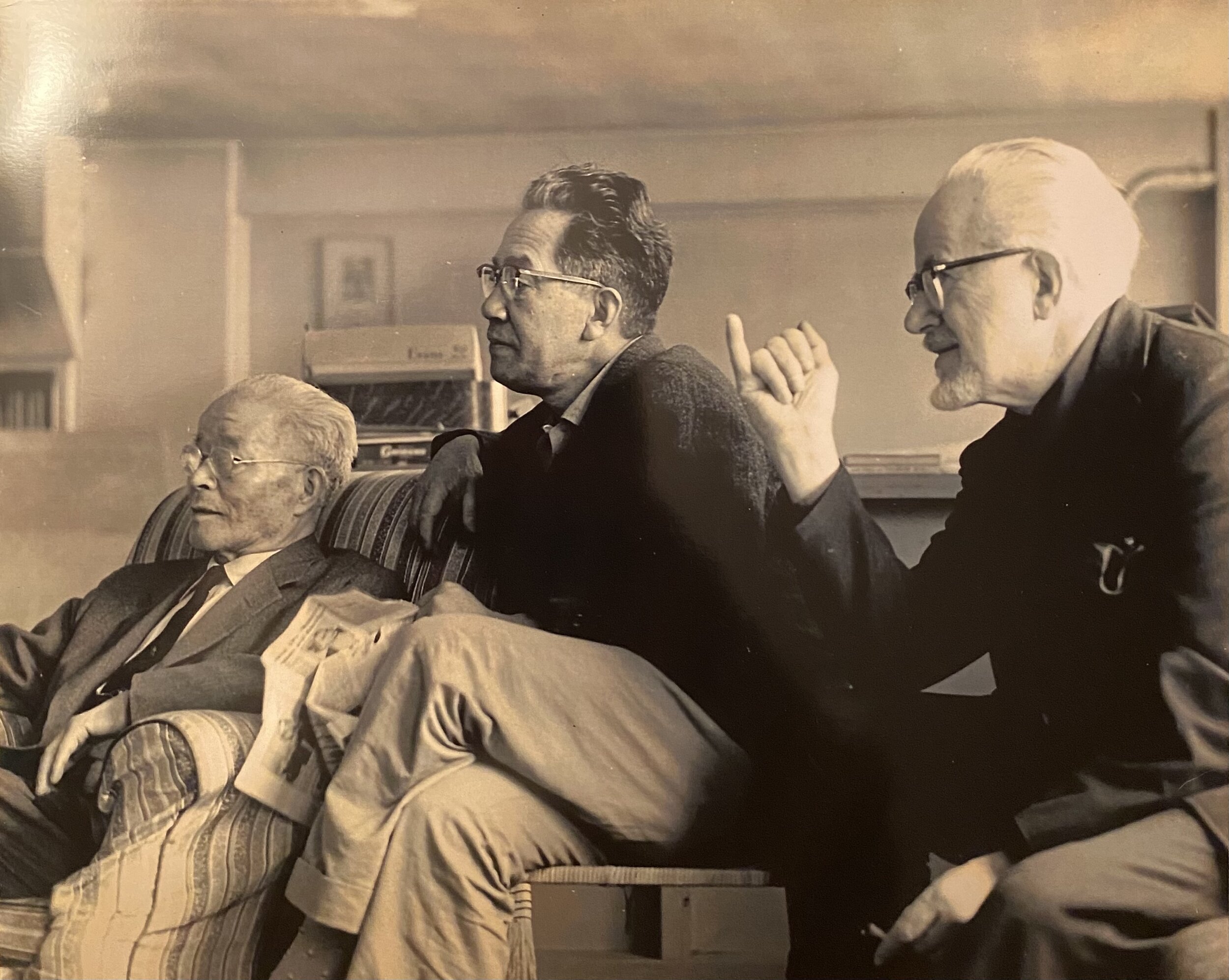 My 2x great grandpa on the left Tamotsu Takisaki, Mark Tobey (center), Paul Horiuchi (right) , 1957