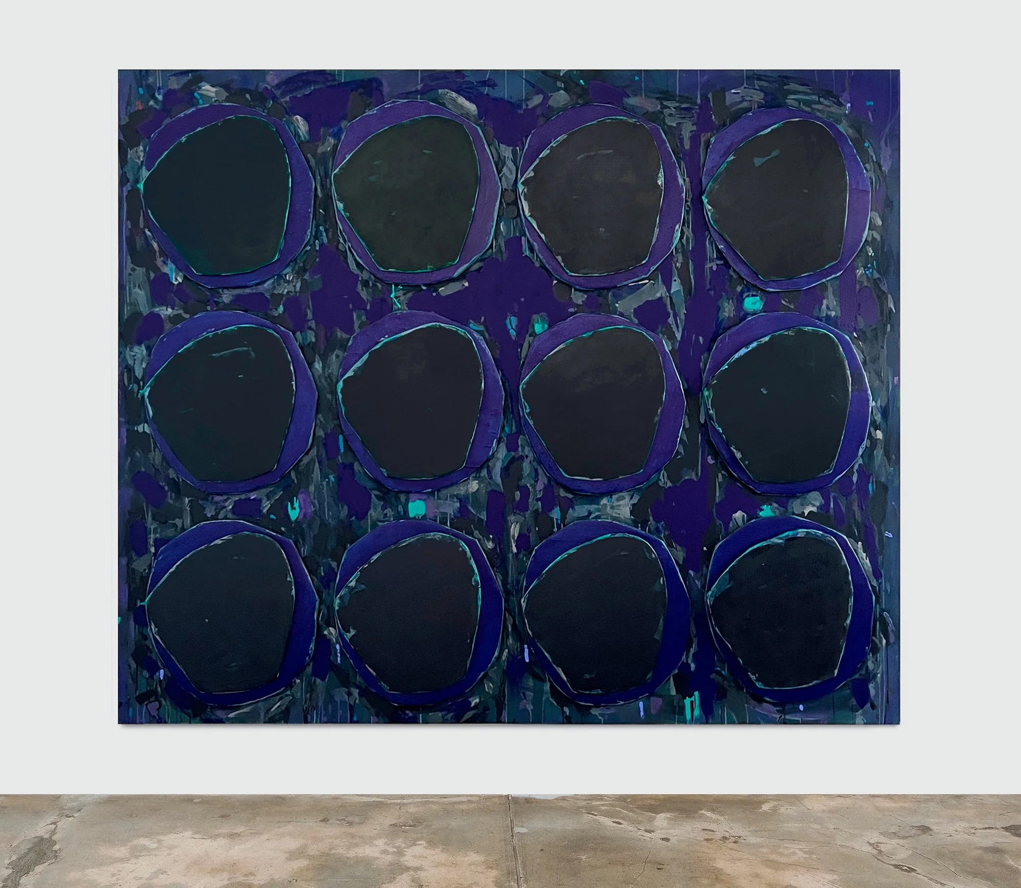 Midnight Mass,
2026,
acrylic on canvas and board, 
72.0 x 86.0 x 3.0 in | 182.7 x 219.2 x 7.7 cm