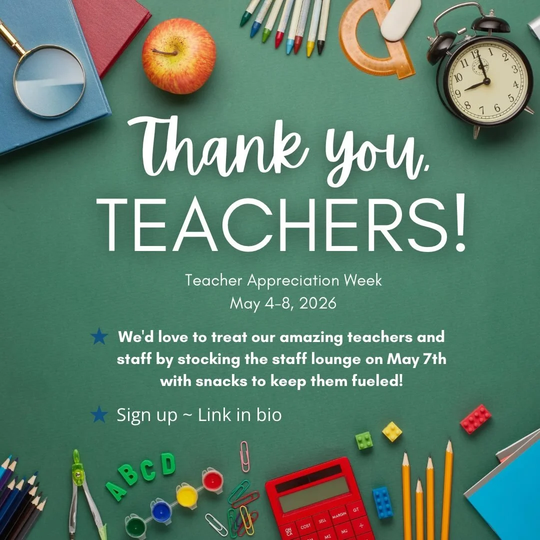 Staff Appreciation Week is almost here! 🎉

Help us show some love to our incredible teachers &amp; staff by stocking the lounge with snacks on May 7th!

If you&rsquo;re able to donate individually wrapped snacks or drinks, we&rsquo;d be so grateful.