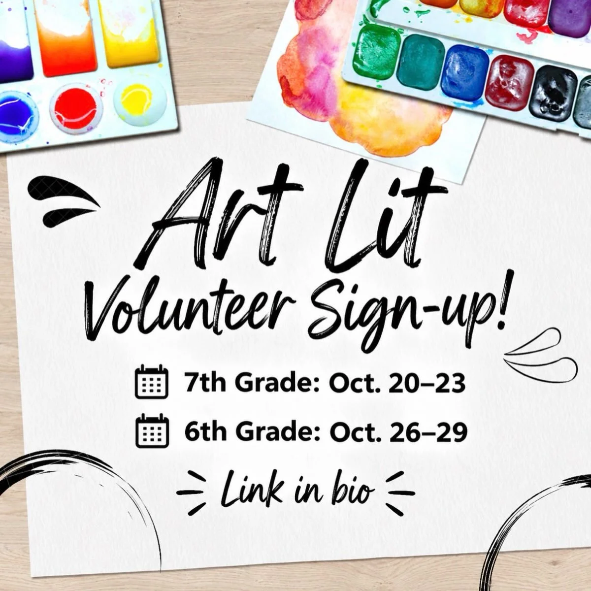 🎨 Fall Art Lit Volunteers Needed!

Our Fall 2026 Art Lit lessons on Coast Salish Basket Weaving are underway, and we still need volunteers!

📅 7th Grade: Oct. 20&ndash;23
📅 6th Grade: Oct. 26&ndash;29

Sign up to be a lead or helper using the ART 