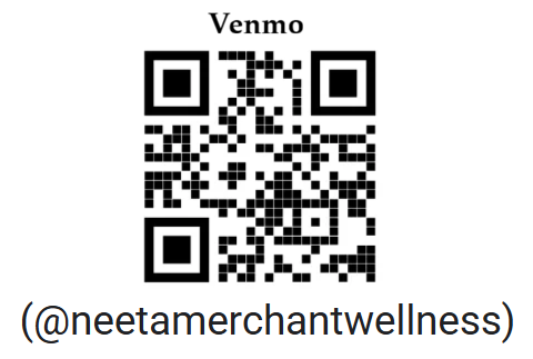 QR code with the word 'Venmo' and the username '@neetamerchantwellness' below it