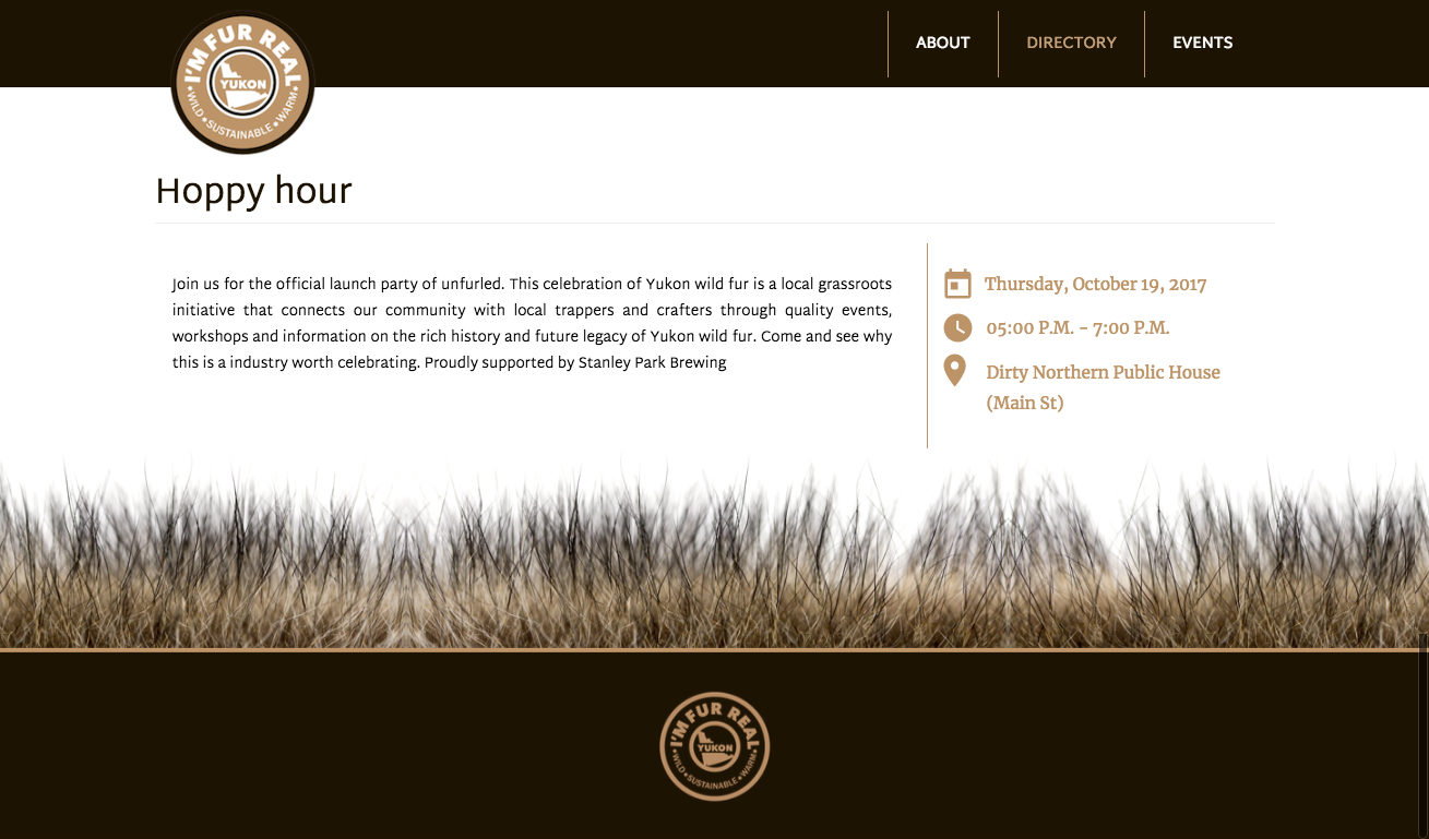 Website graphic design of Unfurled hoppy hour event created for Shot in the Dark Productions in 2018