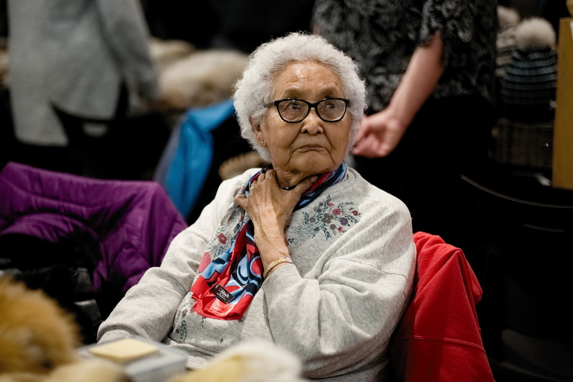 Event photograph by Christian Cuntz showing an image of Gertie Tom created for Unfurled in 2018